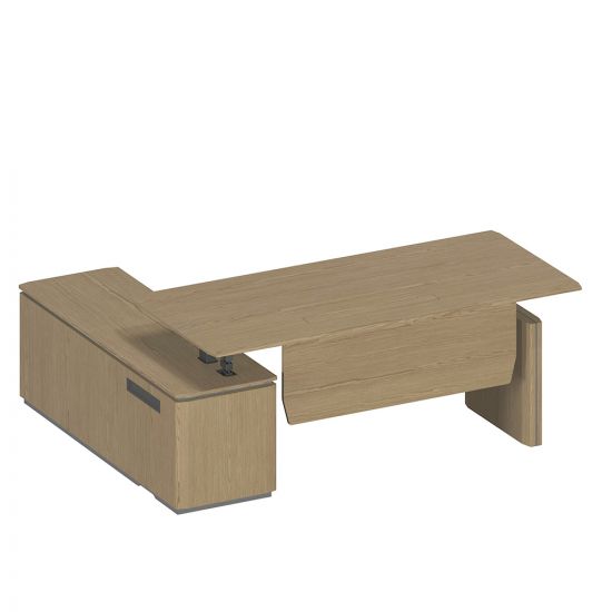 Стол руководителя на электроприводе на опорной тумбе правый дуб грейдж