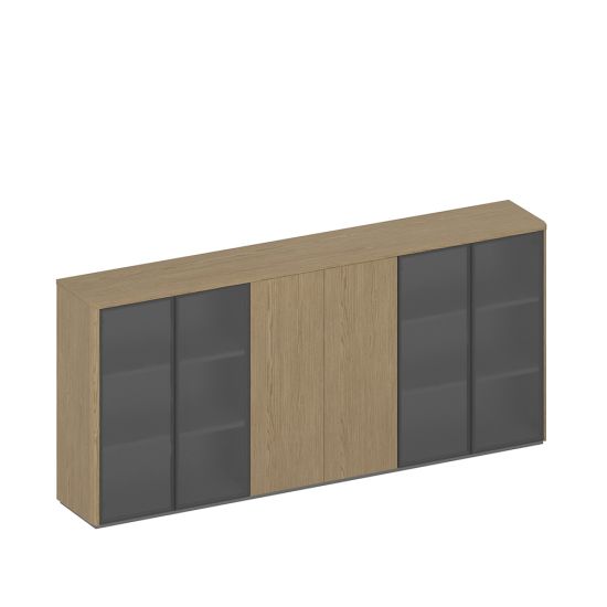 Шкаф для документов средний комбинированный 6-дверный (со стеклом+закрытый+со стеклом) дуб грейдж