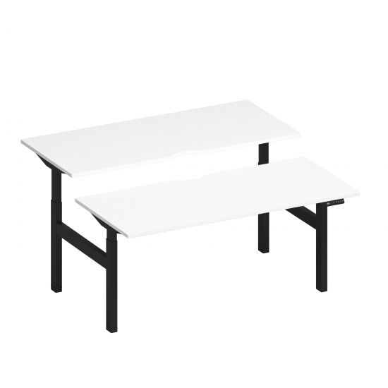 Рабочая станция на электроприводе с вырезами белый премиум / черный гладкий